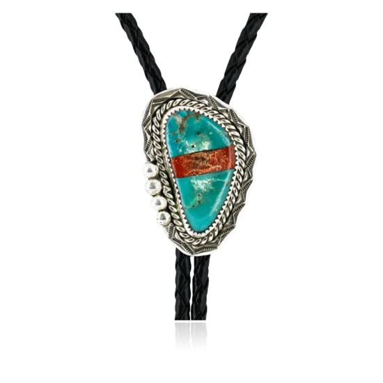 Handmade Certified Authentic Navajo .925 Sterling Silver Inlaid Natural Turquoise Jasper Native American Bolo Tie 24406-2 Handmade Certified Authentic Navajo .925 Sterling Silver Inlaid Natural Turquoise Jasper Native American Bolo Tie 24406-2