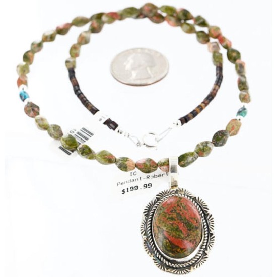 Handmade Certified Authentic Navajo .925 Sterling Silver JASPER and Turquoise Native American Necklace 371007399663