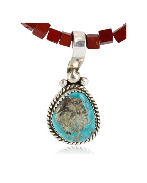 Handmade Certified Authentic Navajo .925 Sterling Silver Jasper and Turquoise Native American Necklace & Pendant 371013164743