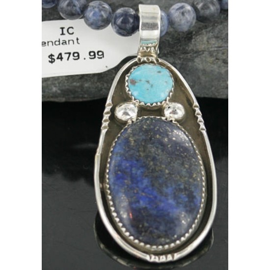 HANDMADE Certified Authentic Navajo .925 Sterling Silver Lapis and Turquoise Native American Necklace 371130568327