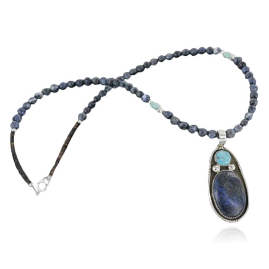 HANDMADE Certified Authentic Navajo .925 Sterling Silver Lapis and Turquoise Native American Necklace 371130568327