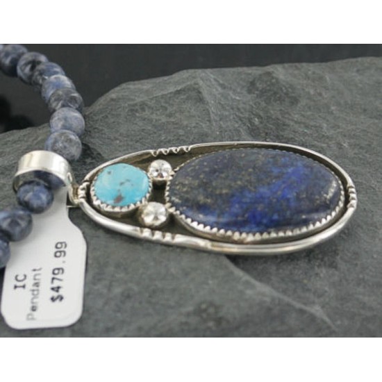 HANDMADE Certified Authentic Navajo .925 Sterling Silver Lapis and Turquoise Native American Necklace 371130568327