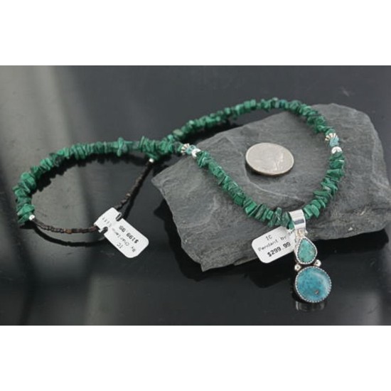 Handmade Certified Authentic Navajo .925 Sterling Silver LONE MOUNTAIN and Turquoise Native American Necklace 370908759240