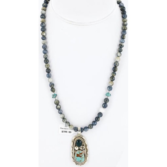 Handmade Certified Authentic Navajo .925 Sterling Silver Malachite and Turquoise Native American Necklace 390805410448