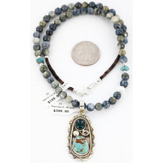 Handmade Certified Authentic Navajo .925 Sterling Silver Malachite and Turquoise Native American Necklace 390805410448