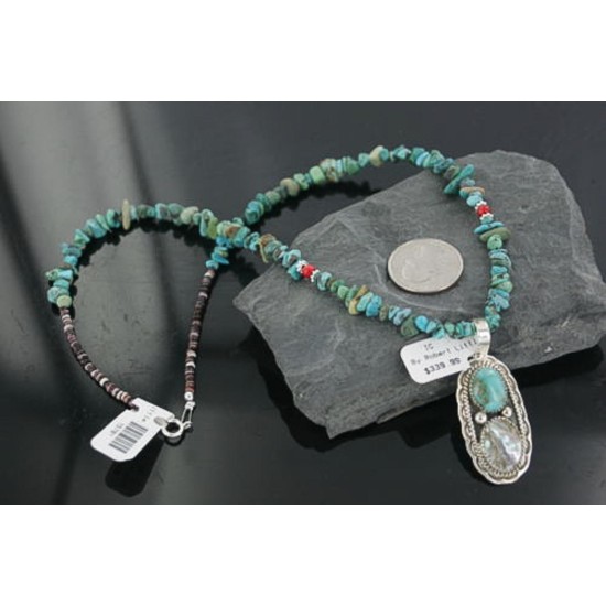 Handmade Certified Authentic Navajo .925 Sterling Silver Natural Abalone and Turquoise Native American Necklace 390663230037