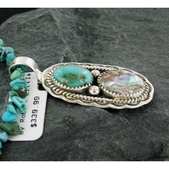 Handmade Certified Authentic Navajo .925 Sterling Silver Natural Abalone and Turquoise Native American Necklace 390663230037