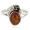 Handmade Certified Authentic Navajo Silver Amber Native American Ring Size 8 1/2 26204-1