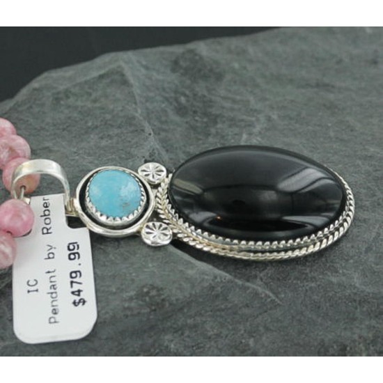Handmade Certified Authentic Navajo .925 Sterling Silver Natural Black Onyx and Turquoise Native American Necklace 370911139597