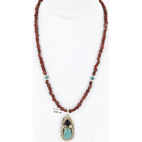 Handmade Certified Authentic Navajo .925 Sterling Silver Natural Black Onyx and Turquoise Native American Necklace 390805366666