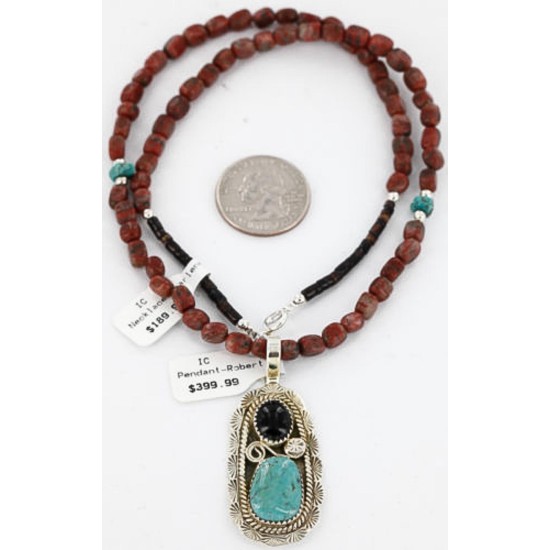 Handmade Certified Authentic Navajo .925 Sterling Silver Natural Black Onyx and Turquoise Native American Necklace 390805366666