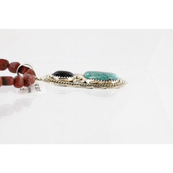 Handmade Certified Authentic Navajo .925 Sterling Silver Natural Black Onyx and Turquoise Native American Necklace 390805366666