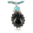Handmade Navajo .925 Sterling Silver Natural Black Onyx and Turquoise Native American Necklace & Pendant 370918480661