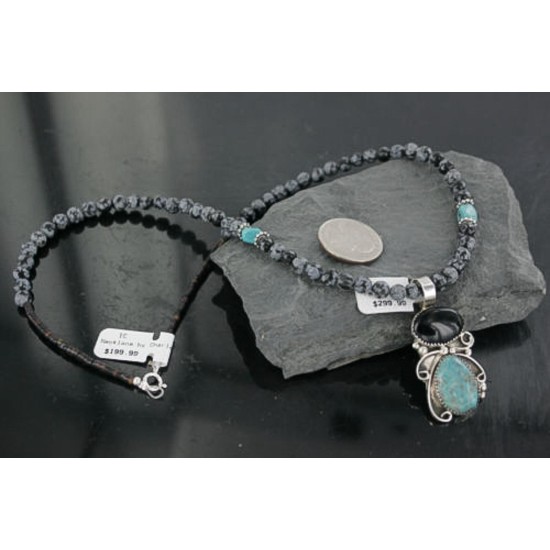 Handmade Certified Authentic Navajo .925 Sterling Silver Natural Black Onyx and Turquoise Native American Necklace & Pendant 370929282361
