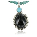 Handmade Navajo .925 Sterling Silver Natural Black Onyx and Turquoise Native American Necklace & Pendant 390674619002