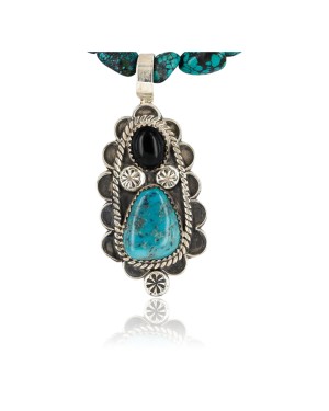 Handmade Certified Authentic Navajo .925 Sterling Silver Natural Black Onyx and Turquoise Native American Necklace & Pendant 390802189741