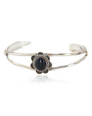 Handmade Certified Authentic Navajo .925 Sterling Silver Natural Black Onyx Native American Bracelet 12615
