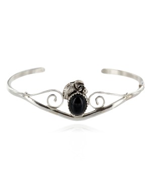 Handmade Certified Authentic Navajo .925 Sterling Silver Natural Black Onyx Native American Bracelet 12948-1