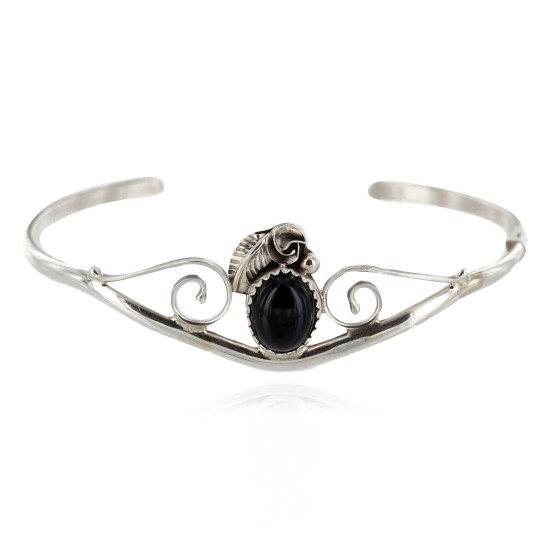Handmade Certified Authentic Navajo .925 Sterling Silver Natural Black Onyx Native American Bracelet 12948-1