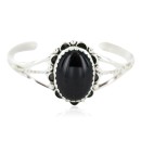 Handmade Certified Authentic Navajo .925 Sterling Silver Natural Black Onyx Native American Bracelet 18197-1