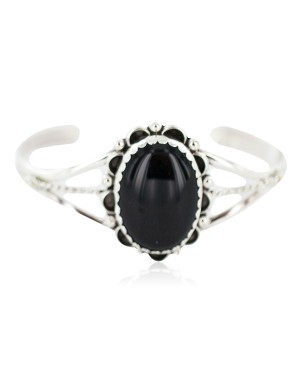 Handmade Certified Authentic Navajo .925 Sterling Silver Natural Black Onyx Native American Bracelet 18197-1