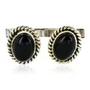Handmade Navajo .925 Sterling Silver Natural Black Onyx Native American Cuff Links 19109-4
