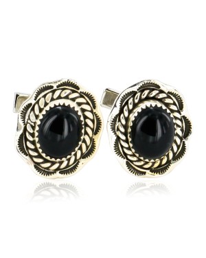 Handmade Certified Authentic Navajo .925 Sterling Silver Natural Black Onyx Native American Cuff Links 19110-4