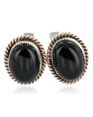 Handmade Certified Authentic Navajo .925 Sterling Silver Natural Black Onyx Native American Cuff Links 19128-2