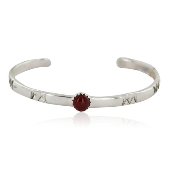 Handmade Certified Authentic Navajo .925 Sterling Silver Natural Carnelian Baby Native American Bracelet 1 12853-2
