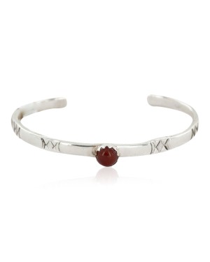 Handmade Certified Authentic Navajo .925 Sterling Silver Natural Carnelian Baby Native American Bracelet 12853-3