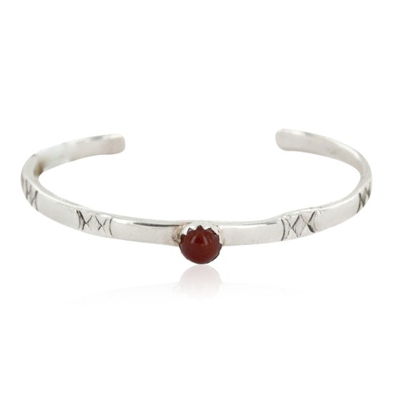Handmade Certified Authentic Navajo .925 Sterling Silver Natural Carnelian Baby Native American Bracelet 12853-3