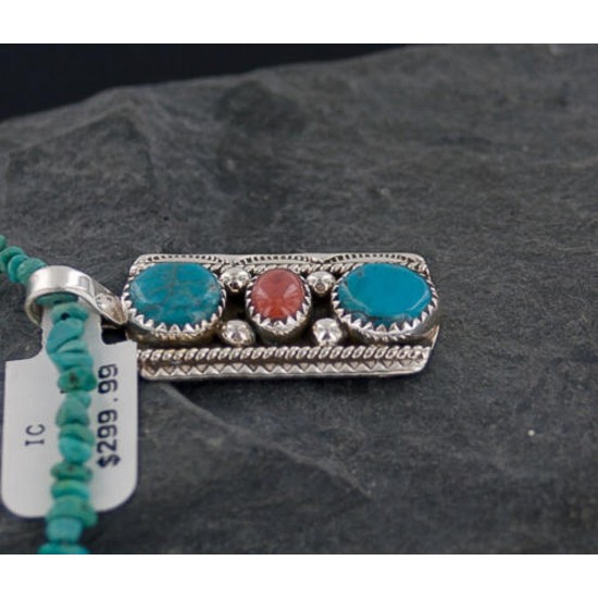 Handmade Certified Authentic Navajo .925 Sterling Silver Natural Coral and Turquoise Native American Necklace 370885857863