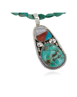 Handmade Navajo .925 Sterling Silver Natural Coral and Turquoise Native American Necklace 370891381547