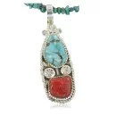 Handmade Navajo .925 Sterling Silver Natural Coral and Turquoise Native American Necklace 370914729564