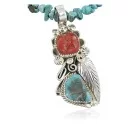 Handmade Navajo .925 Sterling Silver Natural Coral and Turquoise Native American Necklace 370917029358