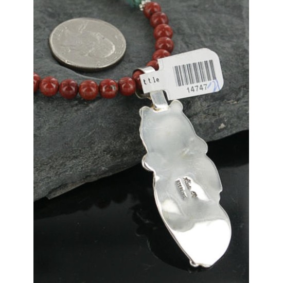 Handmade Certified Authentic Navajo .925 Sterling Silver Natural Coral and Turquoise Native American Necklace 370922695966