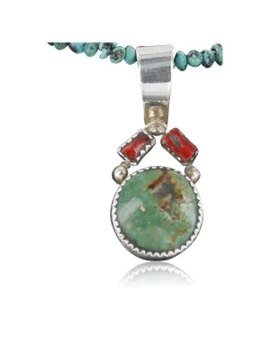 Handmade Navajo .925 Sterling Silver Natural Coral and Turquoise Native American Necklace 390674982125