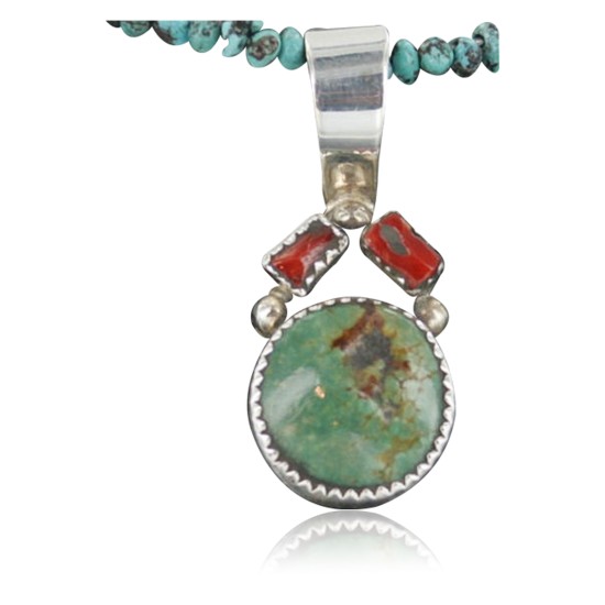 Handmade Certified Authentic Navajo .925 Sterling Silver Natural Coral and Turquoise Native American Necklace 390674982125
