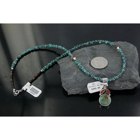 Handmade Certified Authentic Navajo .925 Sterling Silver Natural Coral and Turquoise Native American Necklace 390674982125