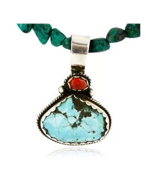 Handmade Navajo .925 Sterling Silver Natural Coral and Turquoise Native American Necklace 390737860945