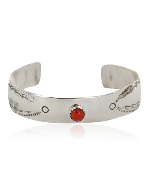 Handmade Certified Authentic Navajo .925 Sterling Silver Natural Coral Baby Native American Bracelet 12852-3