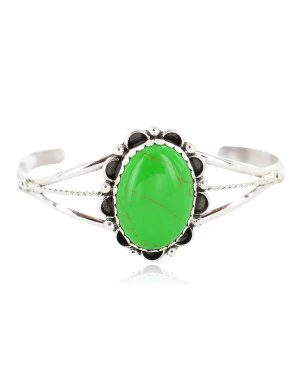 Handmade Navajo .925 Sterling Silver Gaspeite Bracelet NB160228042259