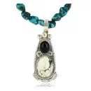 Handmade Navajo .925 Sterling Silver Natural GASPEITE, Turquoise and Black ONYX Native American Necklace & Pendant 390800526647
