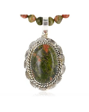 Handmade Certified Authentic Navajo .925 Sterling Silver Natural Green Jasper Native American Necklace 371003104245