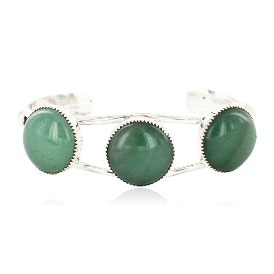 Handmade Certified Authentic Navajo .925 Sterling Silver Natural Jade Native American Bracelet 12822