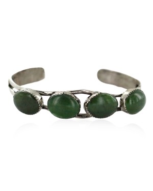 Handmade Certified Authentic Navajo .925 Sterling Silver Natural Jade Native American Bracelet  92021