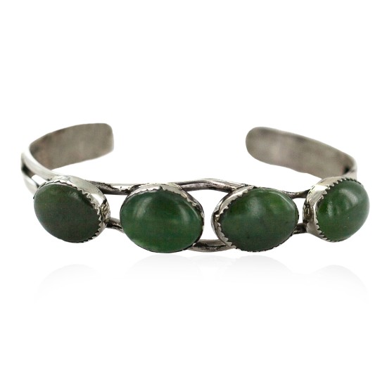Handmade Certified Authentic Navajo .925 Sterling Silver Natural Jade Native American Bracelet  92021