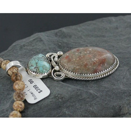 Handmade Certified Authentic Navajo .925 Sterling Silver Natural Jasper and Turquoise Native American Necklace 370919723688