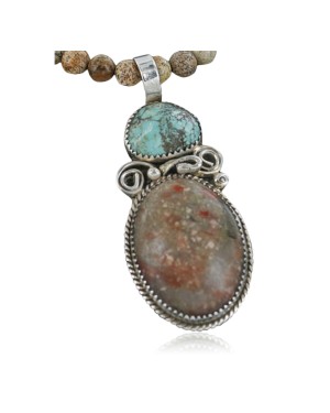 Handmade Certified Authentic Navajo .925 Sterling Silver Natural Jasper and Turquoise Native American Necklace 370919723688