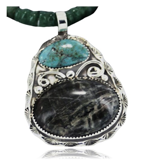 Handmade Certified Authentic Navajo .925 Sterling Silver Natural Jasper and Turquoise Native American Necklace & Pendant 370957783164